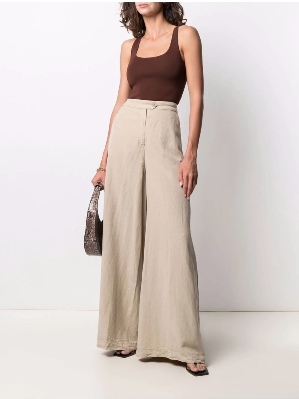 Aspesi lyocell-blend palazzo trousers /Wide-Leg High-Waist Linen Blend Pants